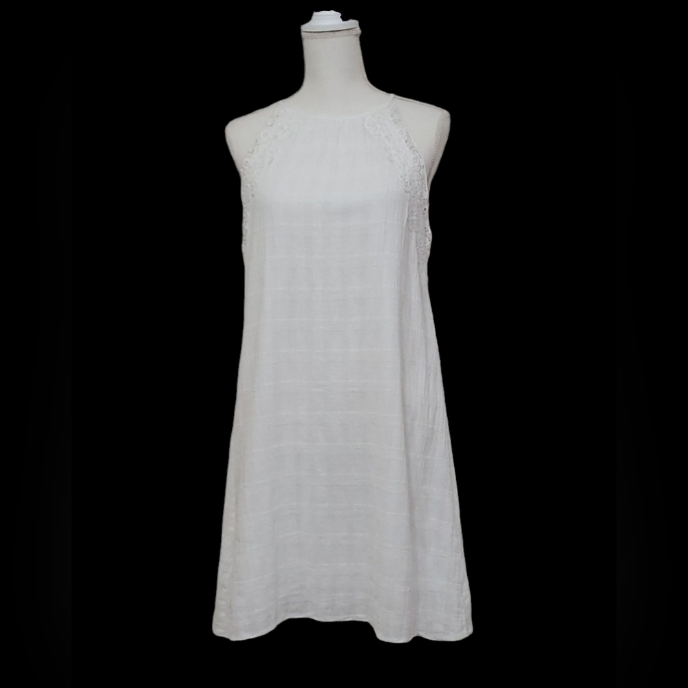Sophie Max White Romantic Sleeveless Cotton Dress with Lace, Size Medium